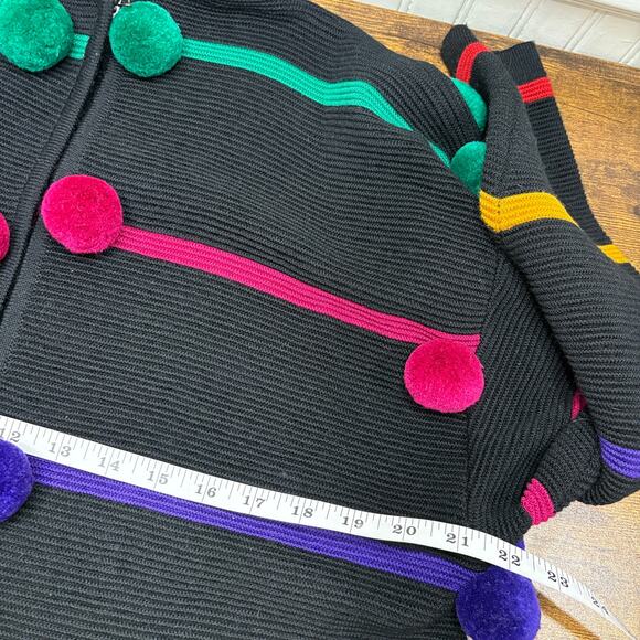 Vintage Doncaster Size M Cardigan Sweater 3D Pom Pom Boxy Wool Blend Rainbow - Picture 6 of 14